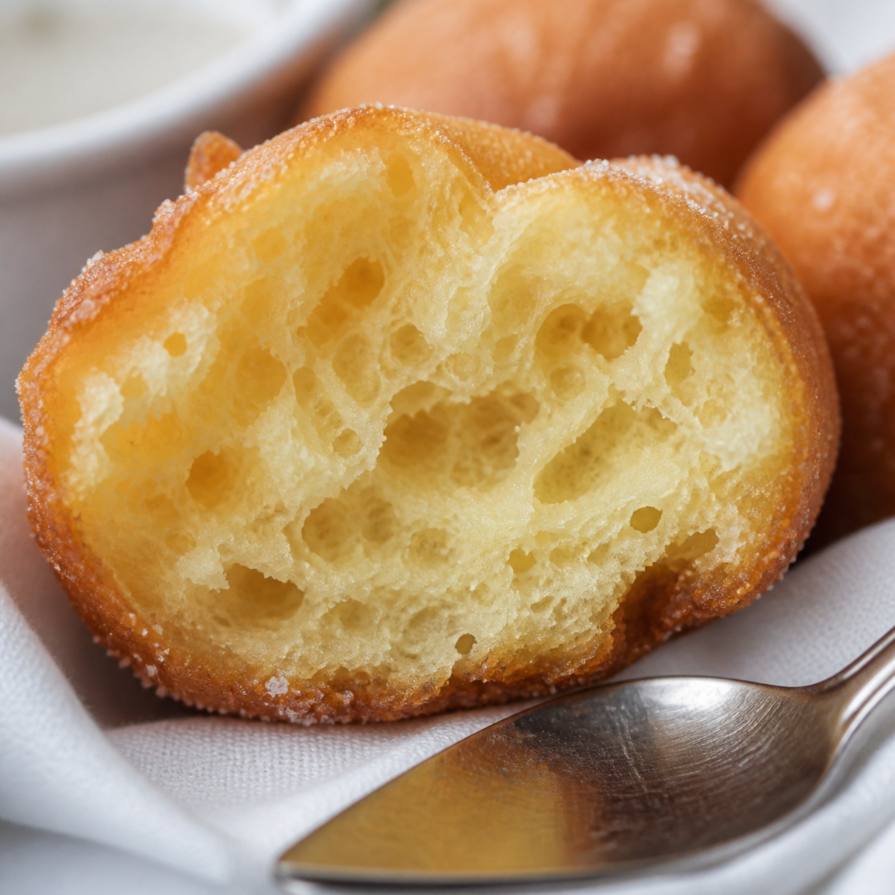 Detalhe da receita: bolinho de chuva tradicional sequinho por fora e fofinho por dentro
