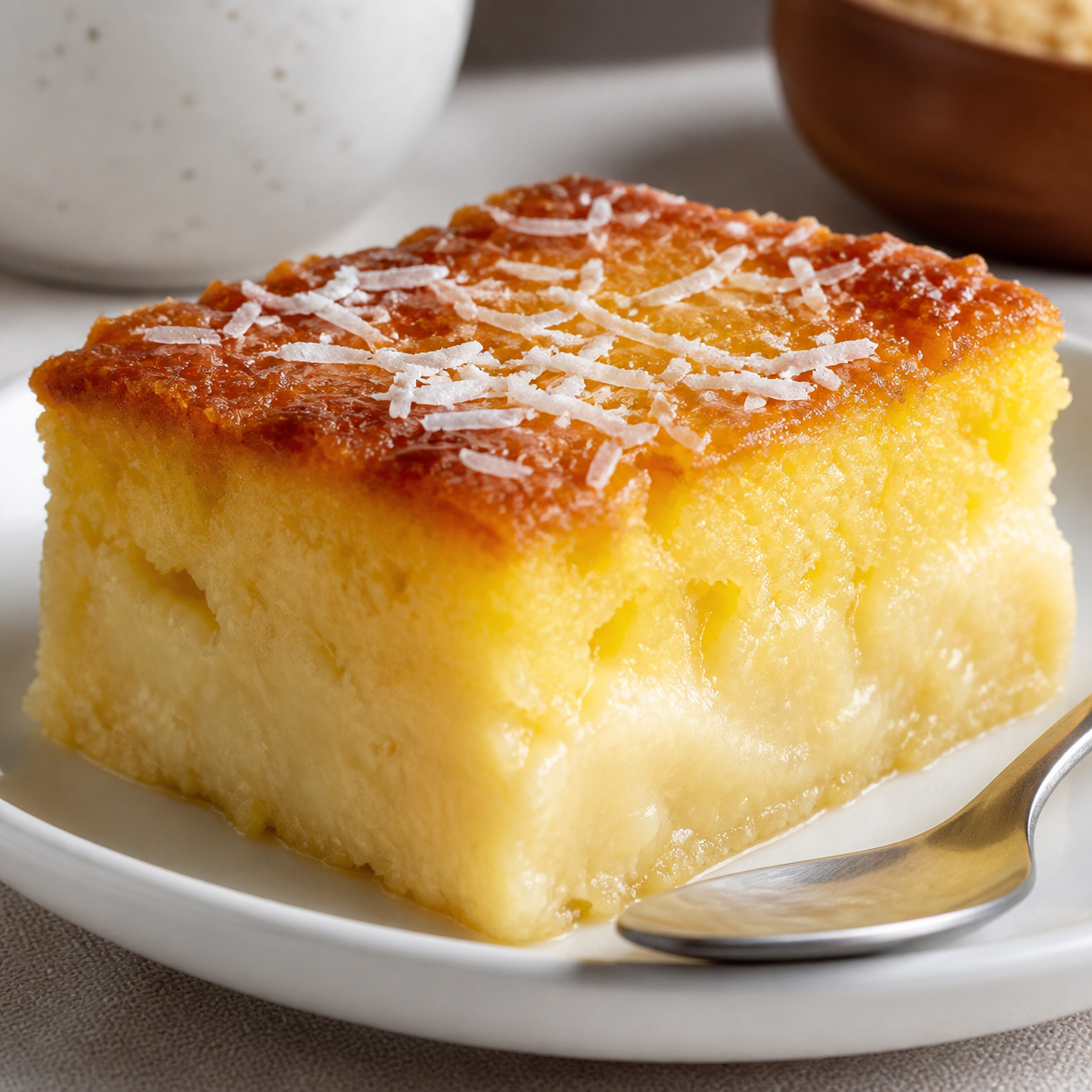 Detalhe da receita: bolo de fubá cremoso de liquidificador com queijo e coco