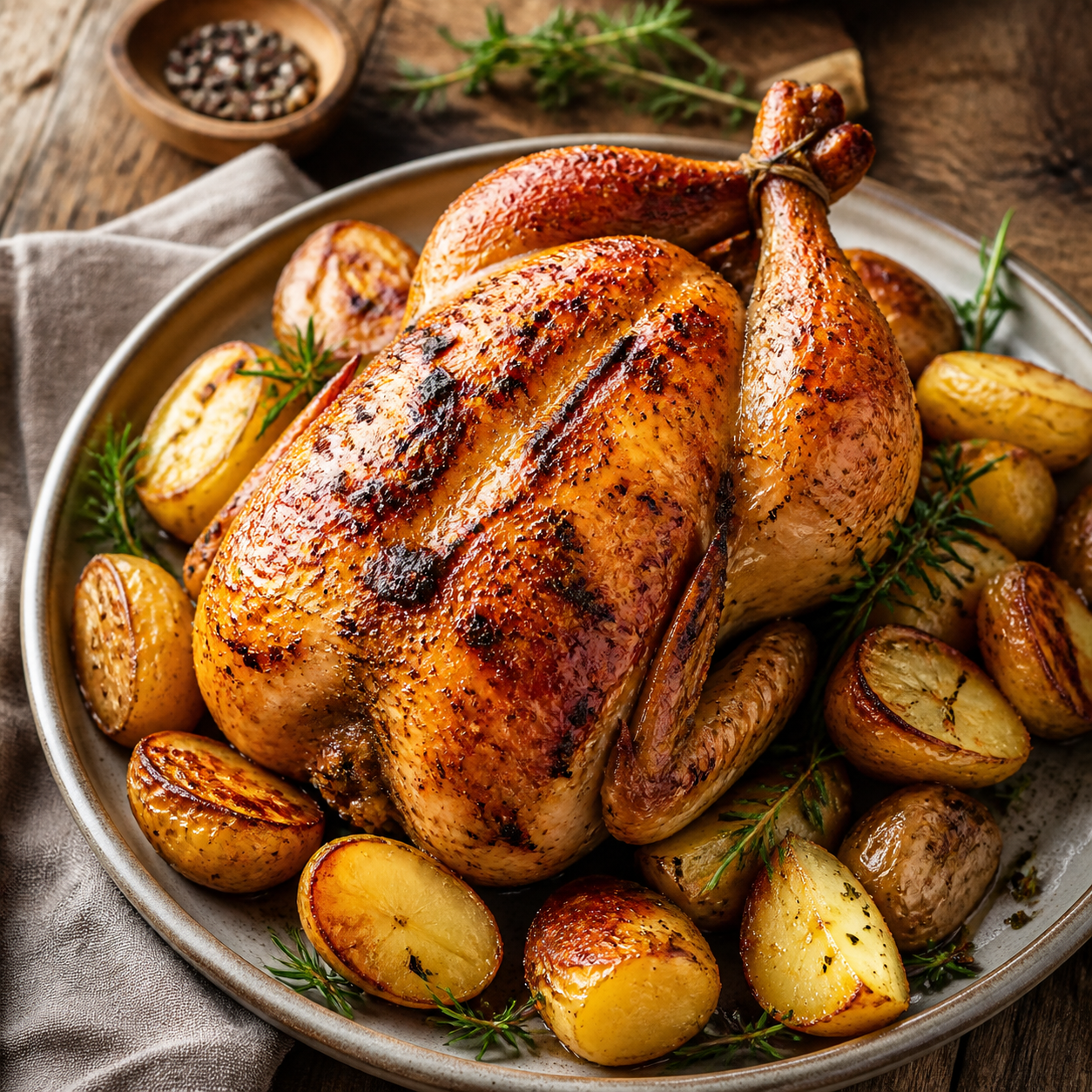 Frango Assado com Batatas Douradas e Temperos Caseiros — receita completa