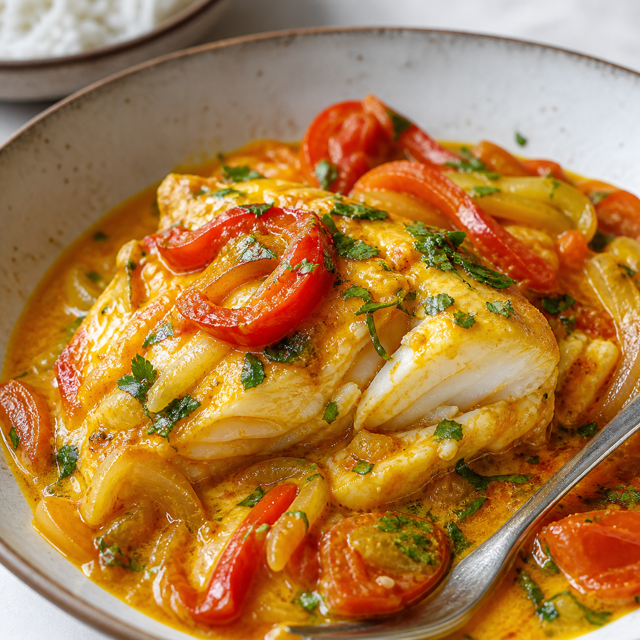 Detalhe da receita: moqueca baiana de peixe com leite de coco e dendê