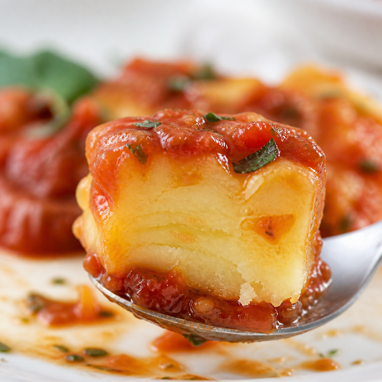 Detalhe da receita: nhoque de batata caseiro macio com molho de tomate