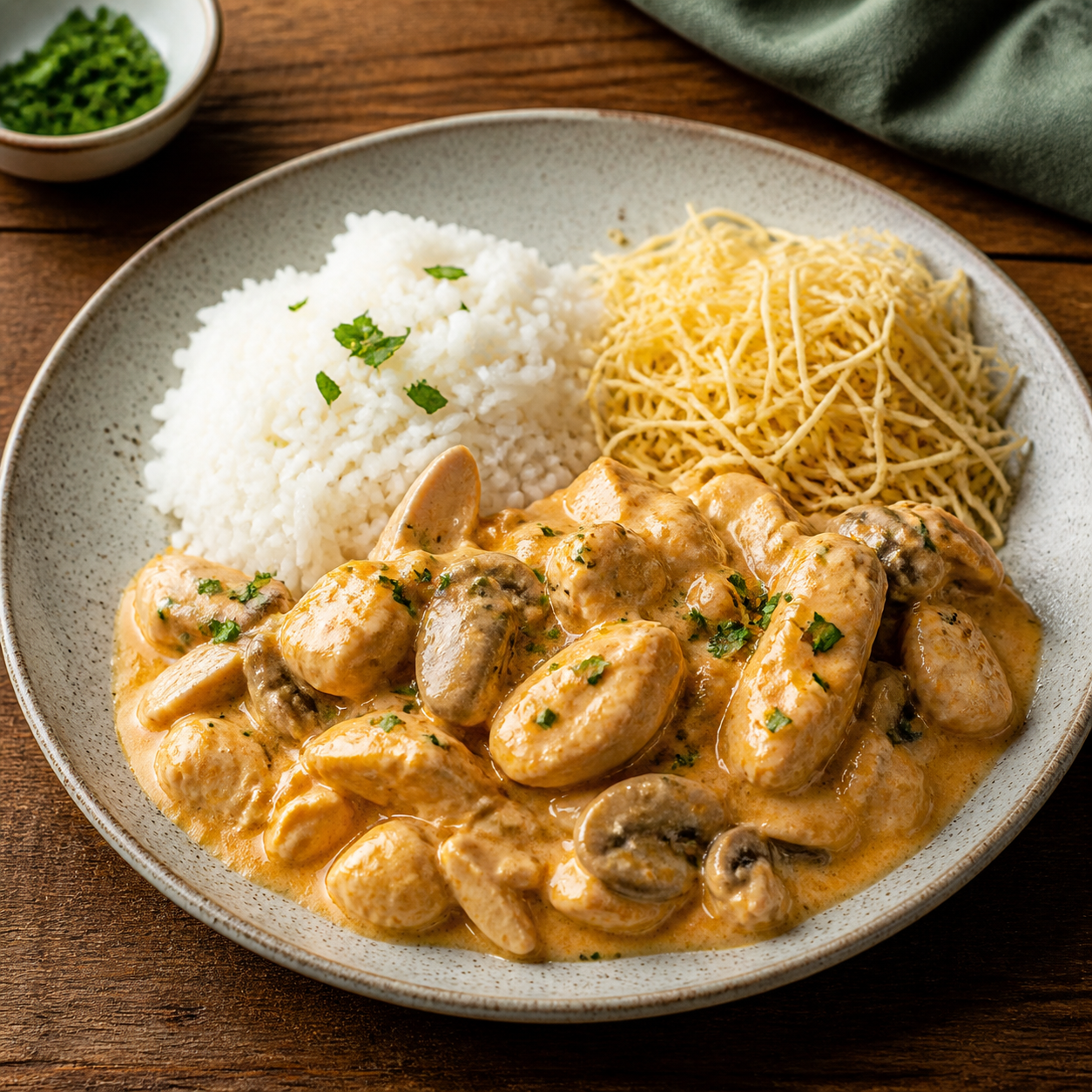 Strogonoff de Frango Cremoso e Fácil — receita completa
